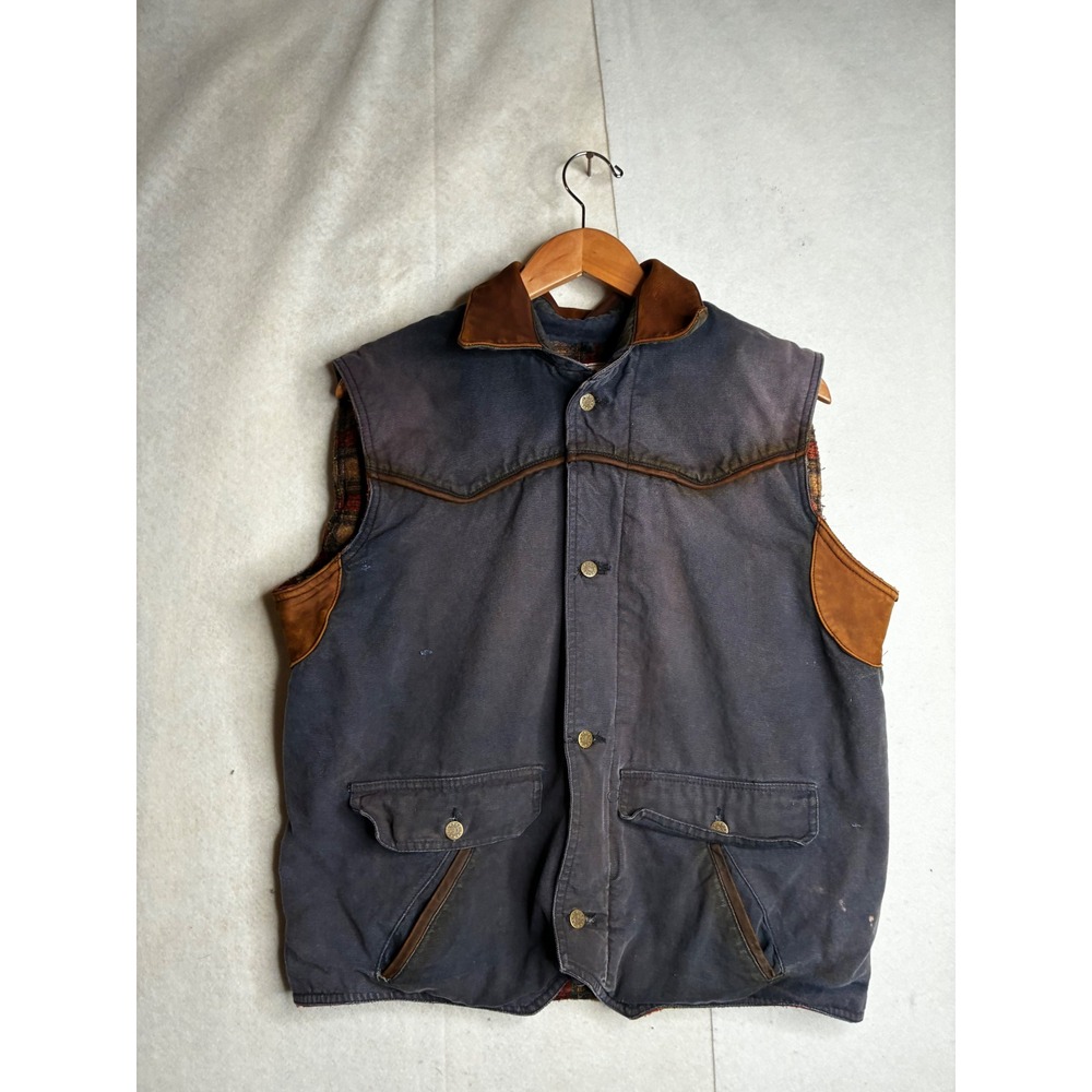 Gold Coast Mens L Canvas Workwear Vest Blue Plaid Lined Western Yoke  RN‎ 98599
